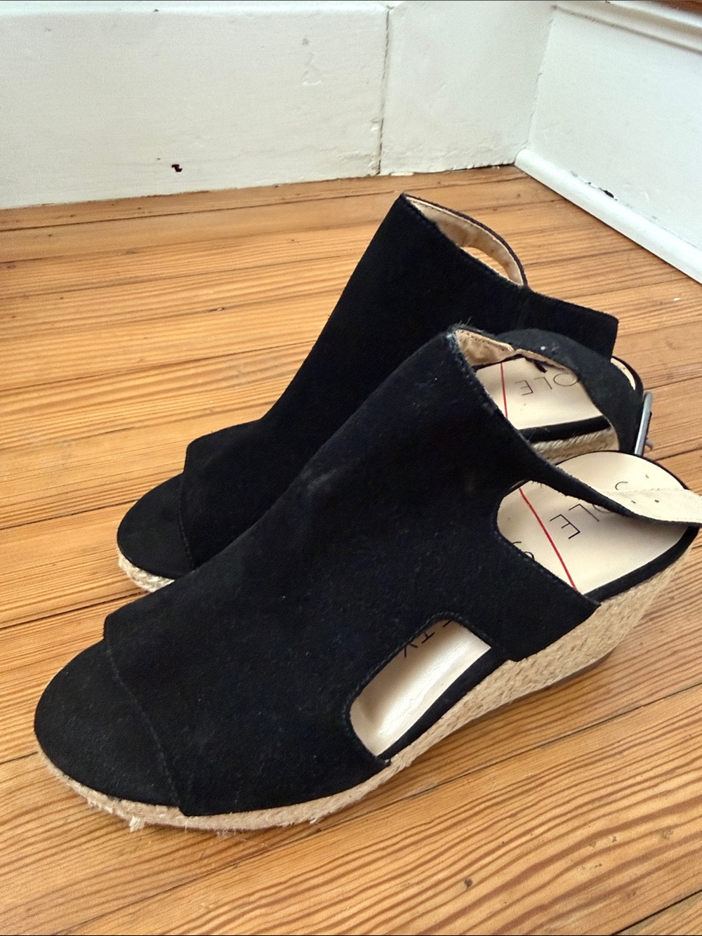 Sole Society Black Suede Wedge Sandals - Size 6